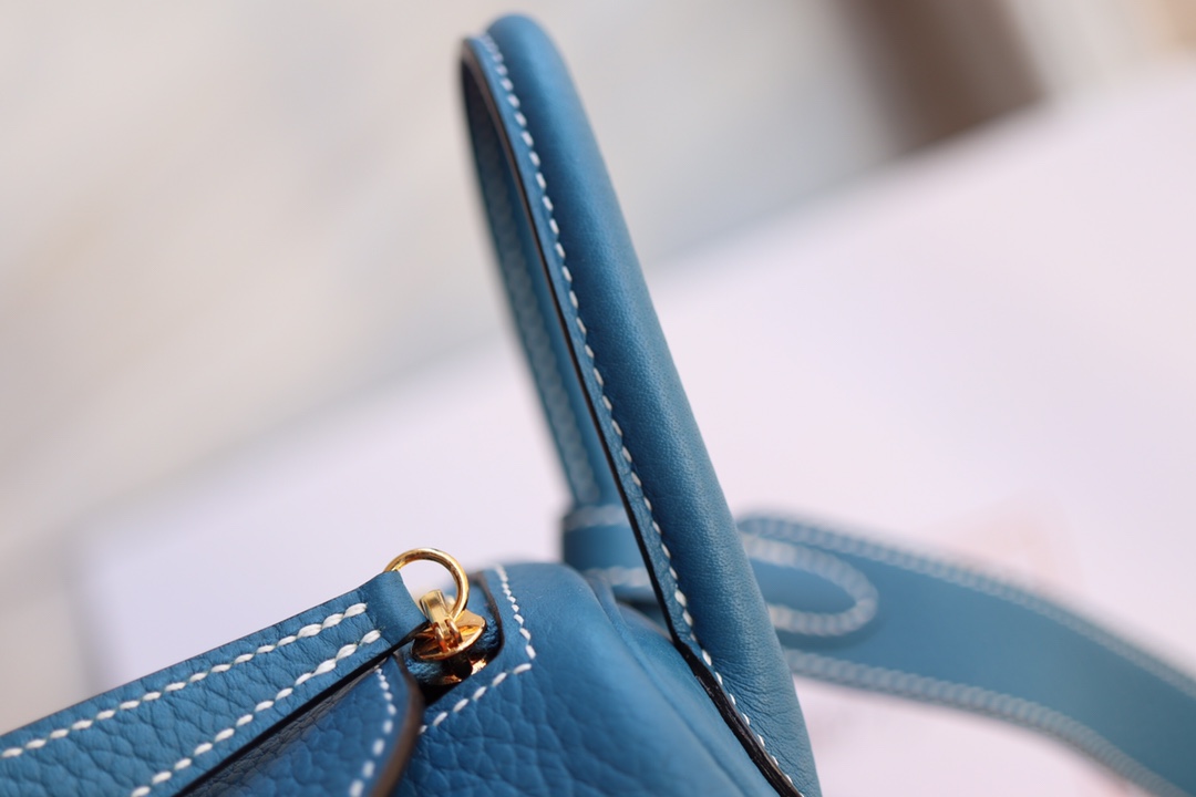 에르메스 미니 린디백19 블루드플루스 금장 끌레망스 가죽